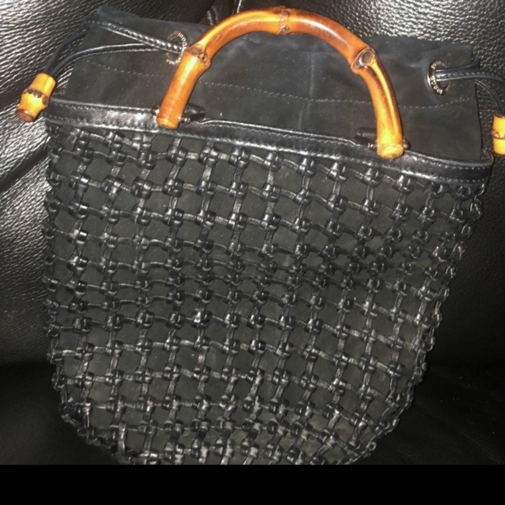 1990s Vintage Gucci by Tom Ford Mini Black Leather Bag with Bamboo Handles